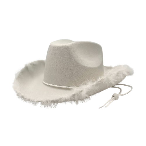 Cowgirl Hat - White with Feathers