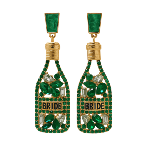 Earrings - "Bride" Emerald Bottle