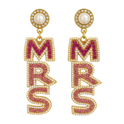 Earrings - "Mrs" Pearl & Pink Diamonds