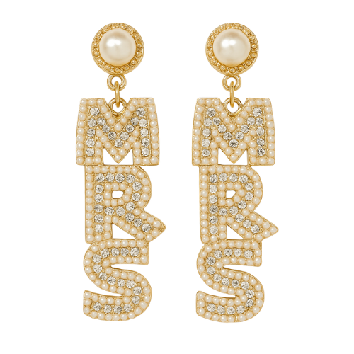 Earrings - Gold "Mrs" Pearl & Silver Diamond