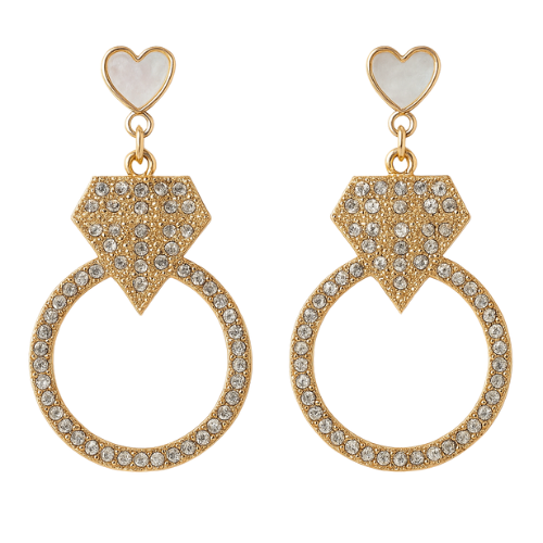 Earrings - Gold Rhinestone Ring