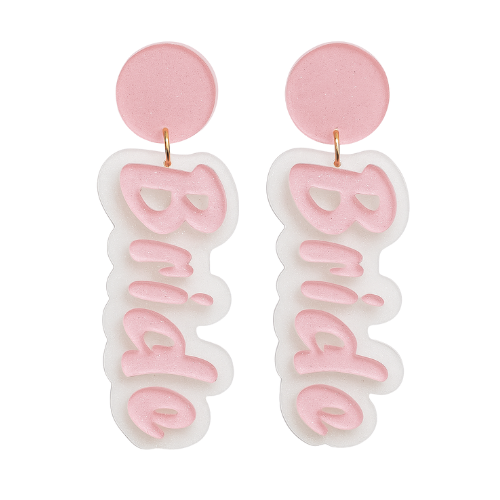 Earrings - "Bride" White/Pink Glitter
