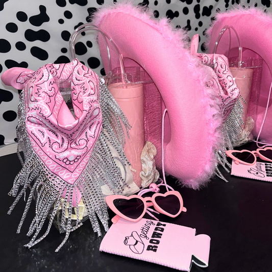 Rhinestone Fringe Bandana - Pink
