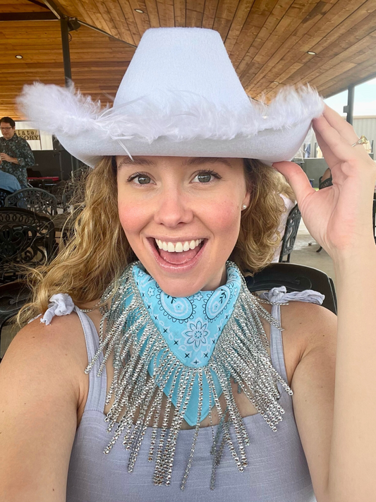 Rhinestone Fringe Bandana - Blue
