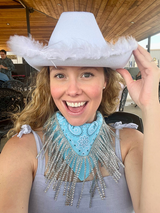 Cowgirl Hat - White with Feathers