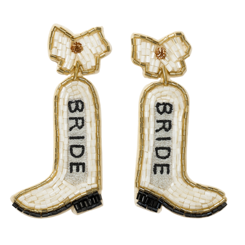Earrings - "Bride" White Boots & Bow