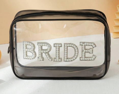 Makeup Bag - "Bride" / Black & Clear