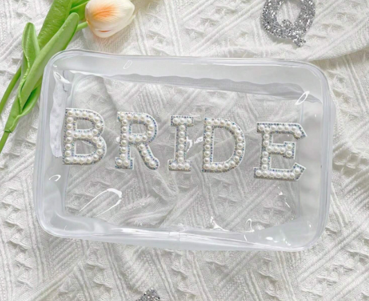 Makeup Bag - "Bride" / White & Clear