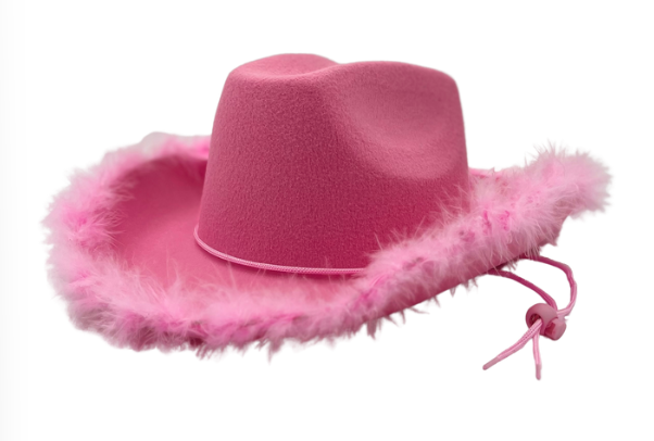 Cowgirl Hat - Pink with Feathers