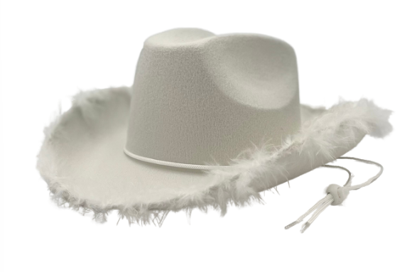 Cowgirl Hat - White with Feathers