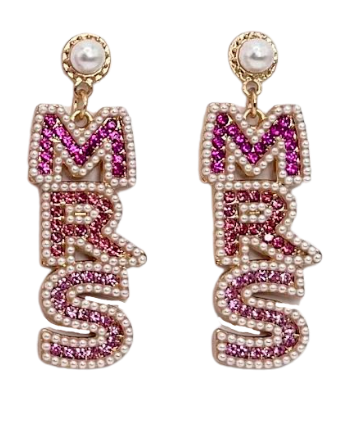 Earrings - "Mrs" Pearl & Pink Diamonds