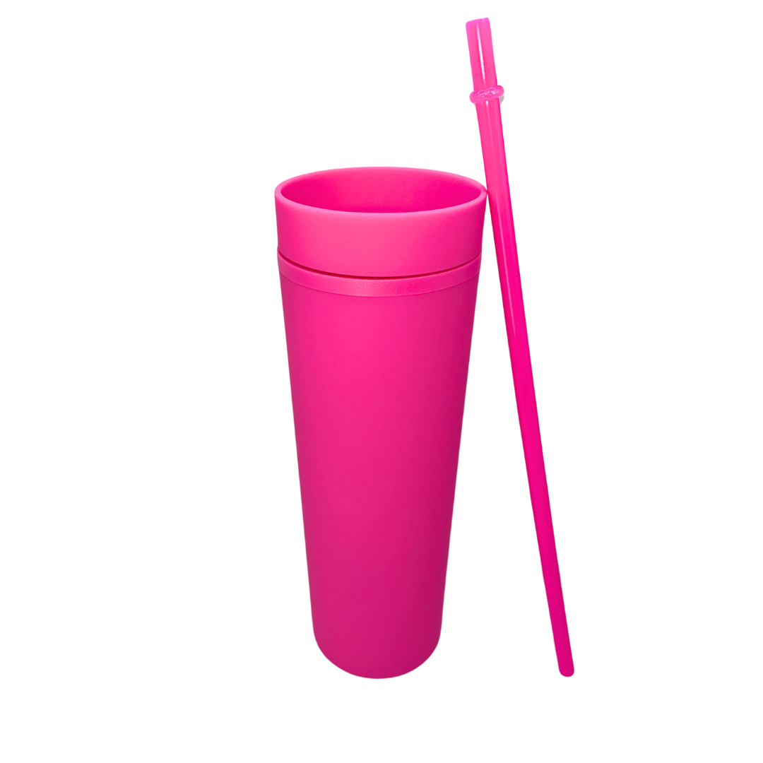 Tumbler Cup with Straw - Hot Pink