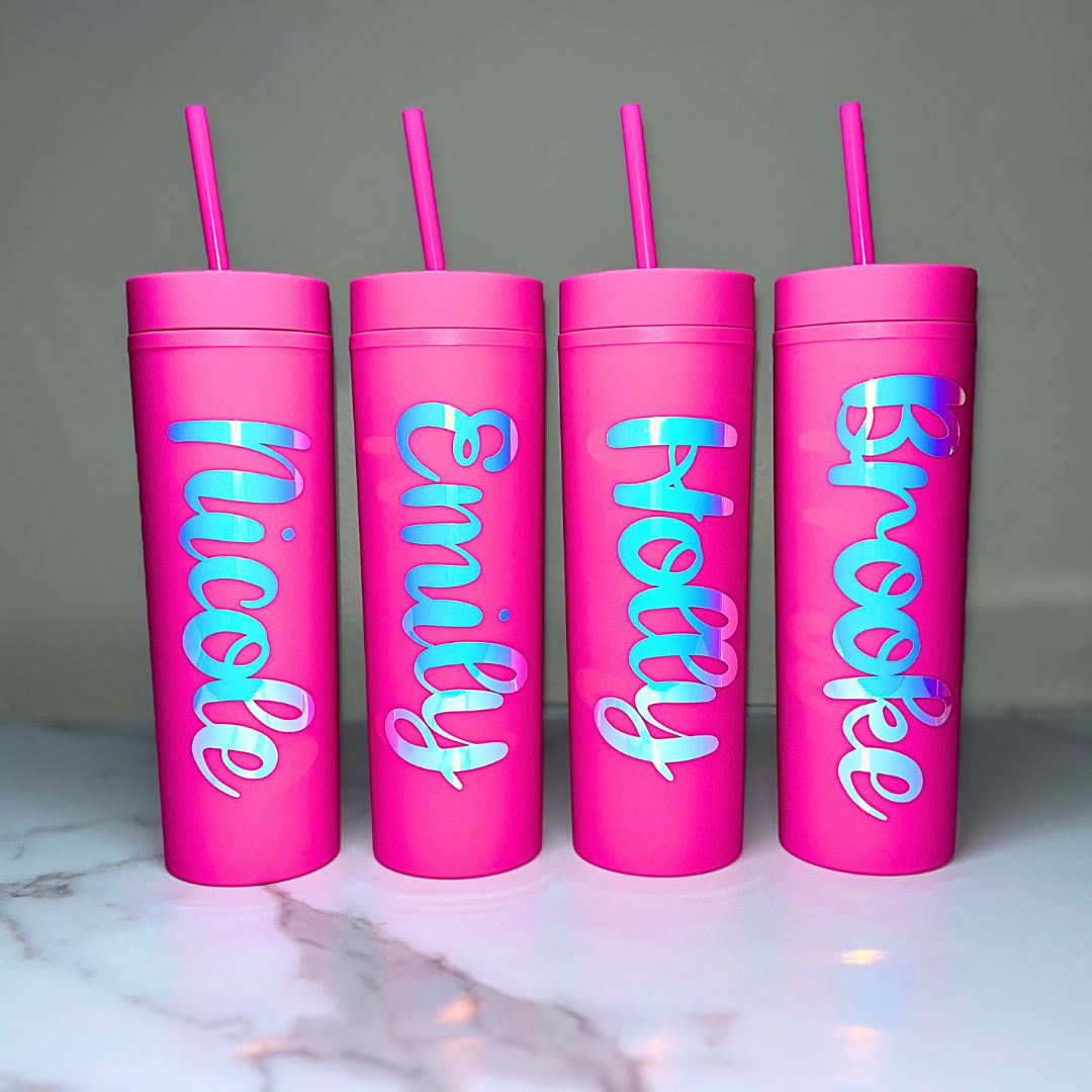 Tumbler Cup with Straw - Hot Pink